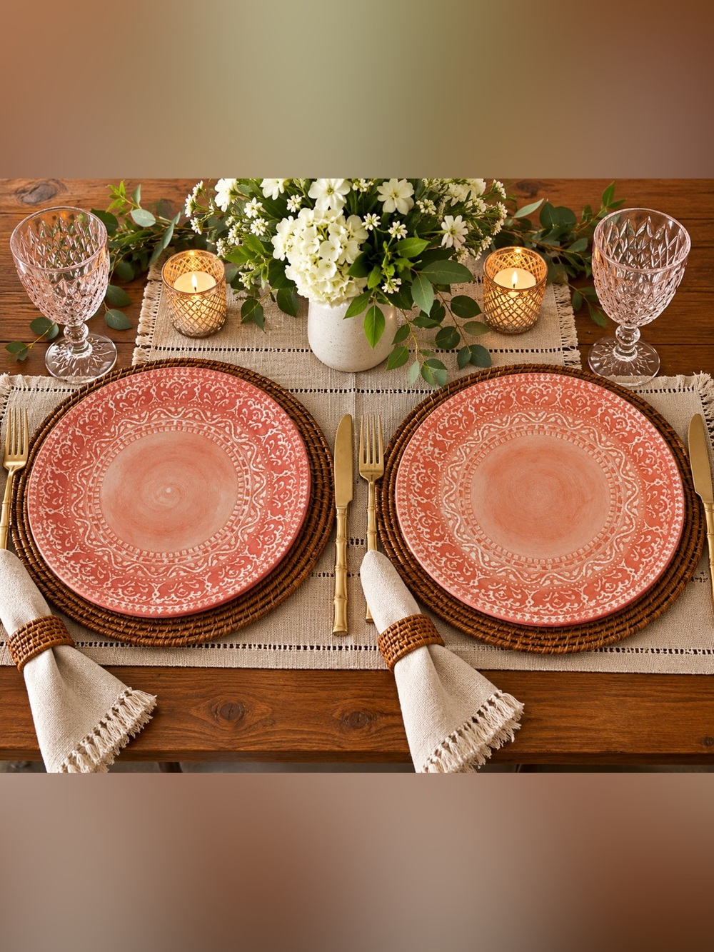 Crate & Barrel Italian Coral Crackle Glaze Dinner Plates – Set of 2
